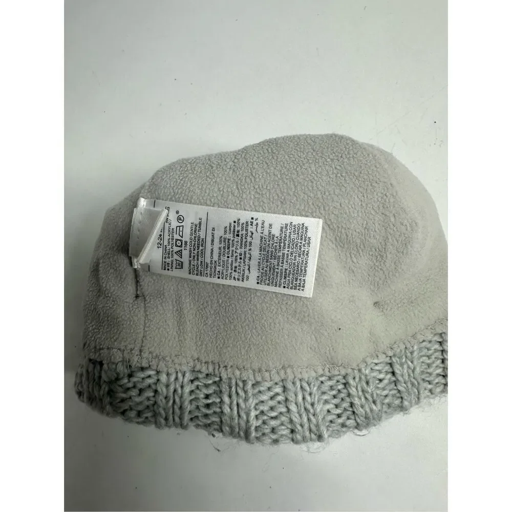 Old Navy Knit Kids Beanie Hat Gray Lined Pompon Size 12 -24 M
